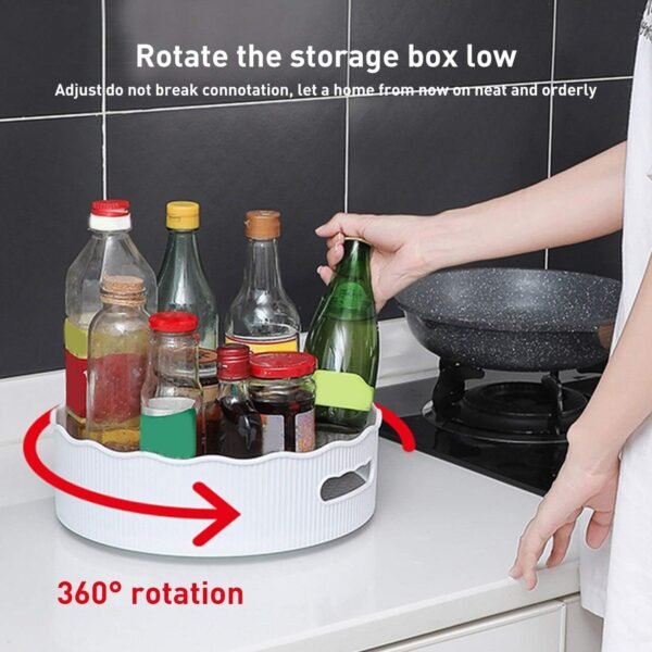 360Â° rotating kitchen organizer trolley for storage turntable tray with brown box