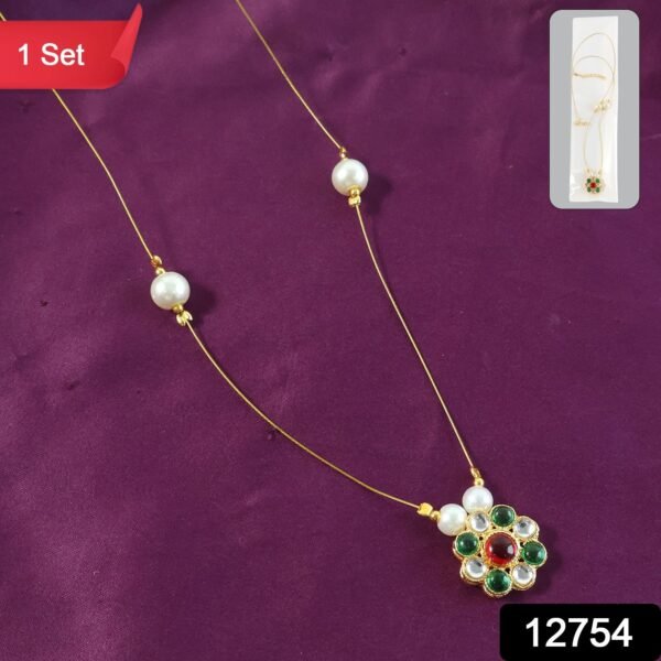elegant traditional multicolor stone & pearl pendant chain (1 pc)
