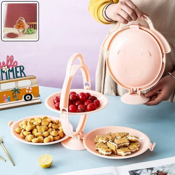 3 layer foldable multi purpose snack, fruit & dessert serving stand (1 pc)