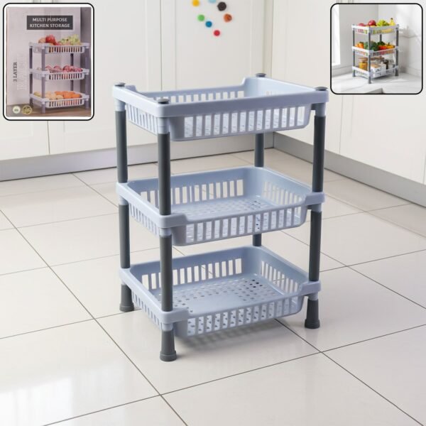 3 layer multipurpose kitchen storage basket rack