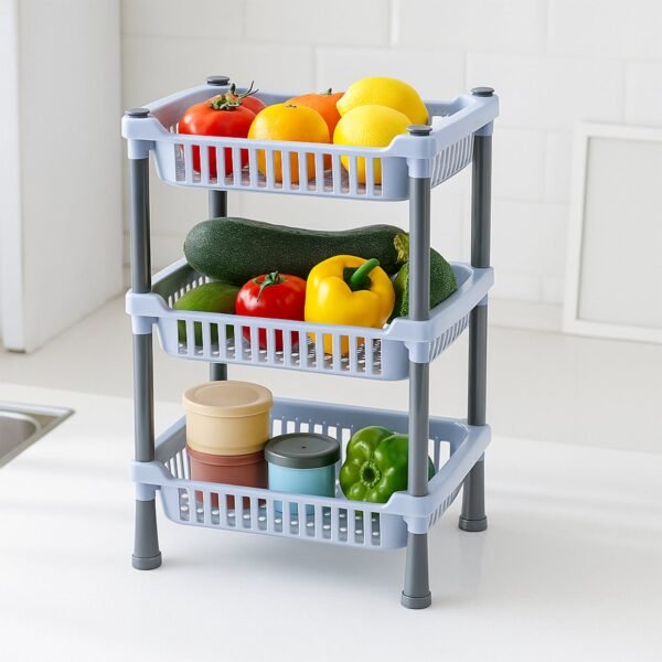 3 layer multipurpose kitchen storage basket rack