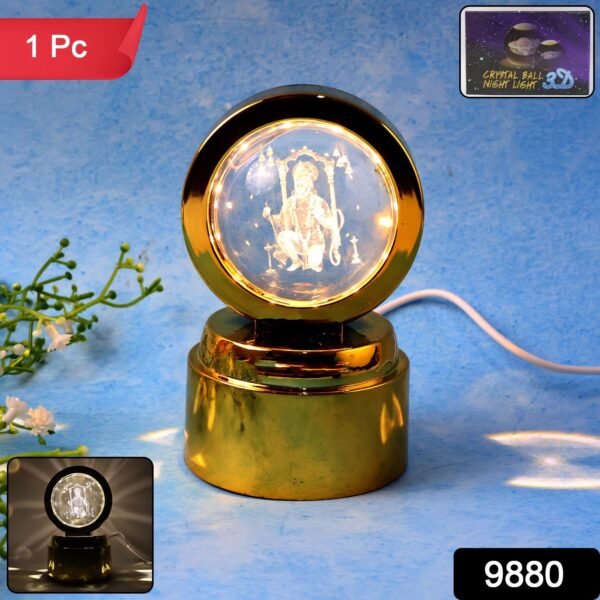 bajrang bali 3d crystal ball night light with led illumination (1 pc)