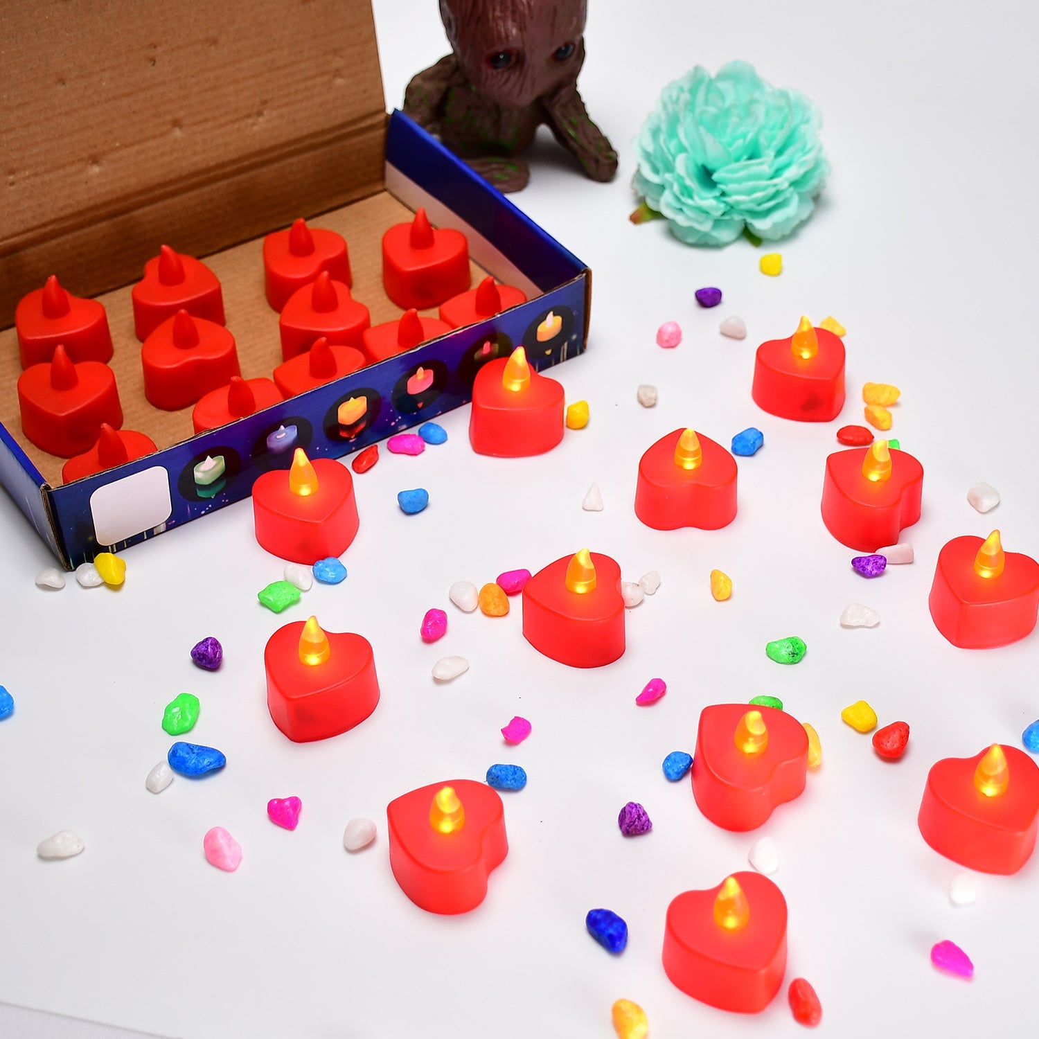 flameless candles led heart shape tea light candles multi color electrical diya candles battery operated fake candles for gift / home decoration diwali navratri lighting, diwali (pack of 24)