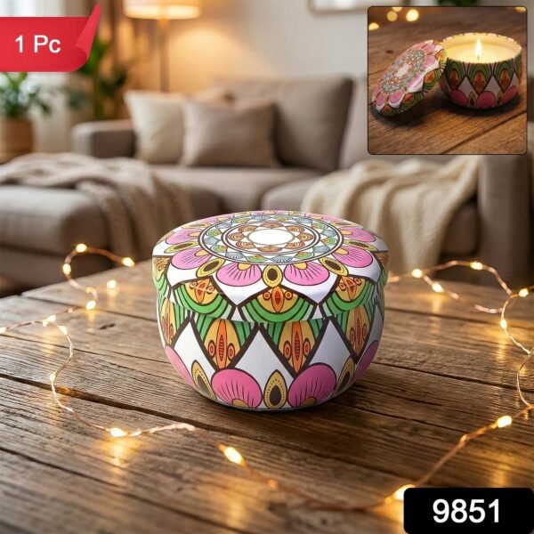 premium decorative mandala printed metal candle container (1 pc)