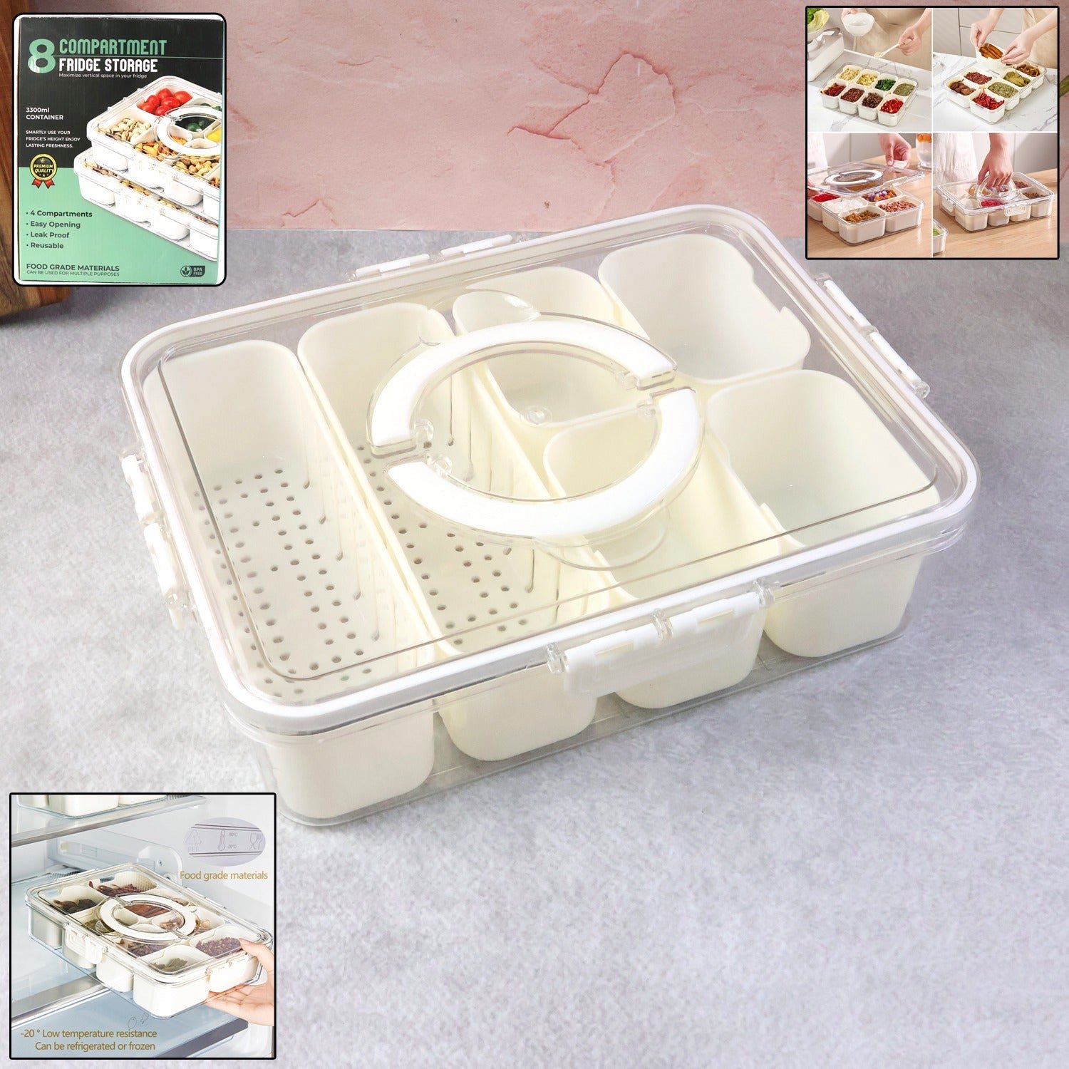 6 compartment fridge storage box with lid