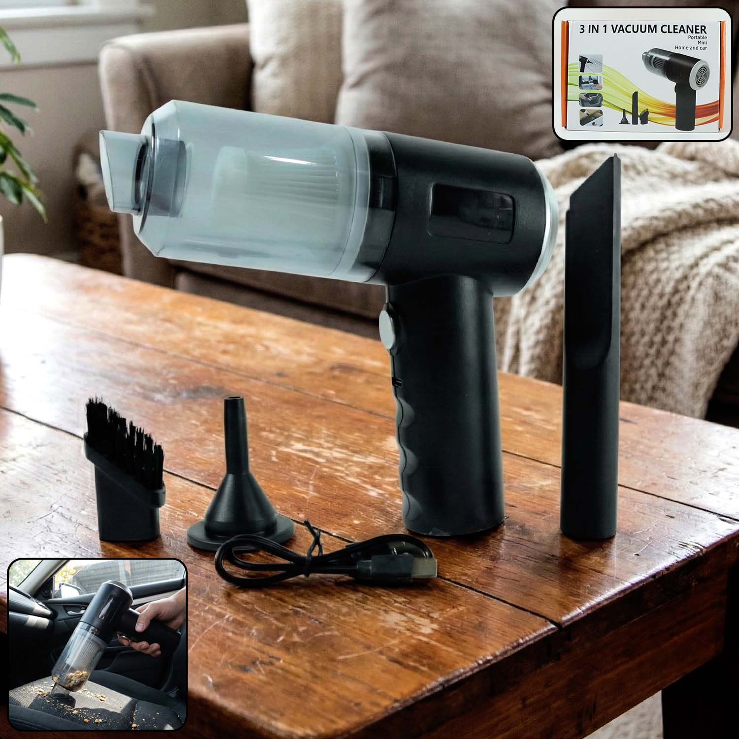 3 in 1 portable handheld vacuum cleaner for home & car cleaning (1 pc)