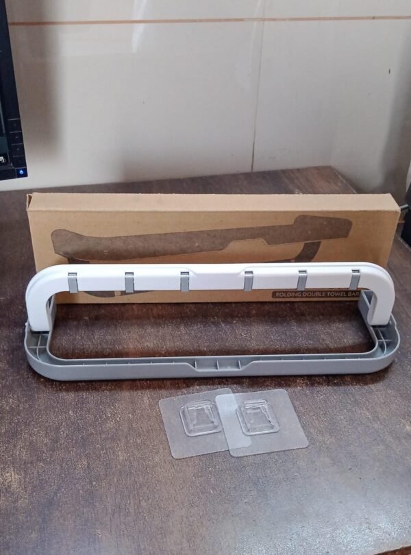 wall mounted double bar towel holder with hooks & adjustable folding shelf