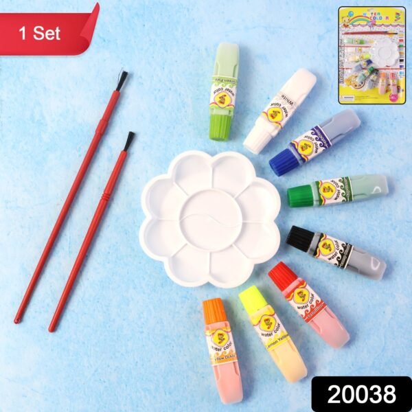 watercolor paint set with 8 vibrant colors, brushes, and palette