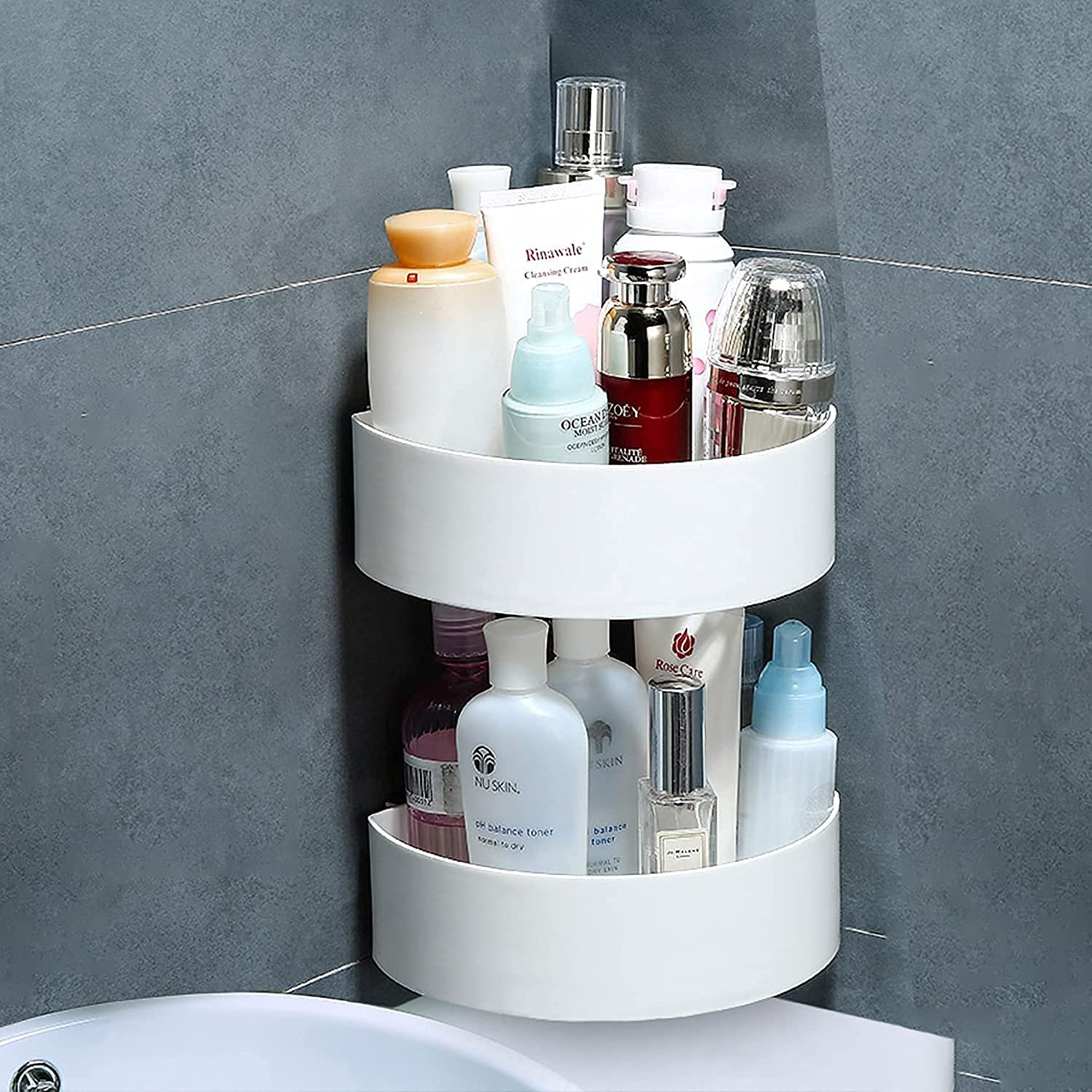 corner shelf bathroom kitchen rack self adhesive wall mount storage basket