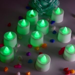 green flameless led tealights smokeless candles for home decoration pack of 24