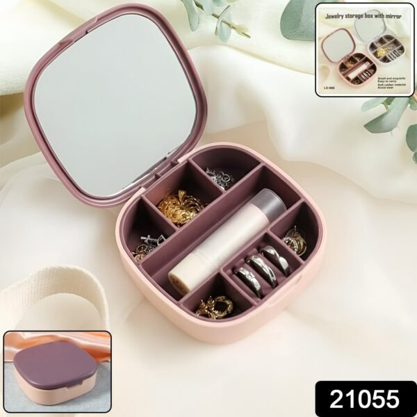 plastic jewelry storage box with built in mirror & multi section (1 pc)