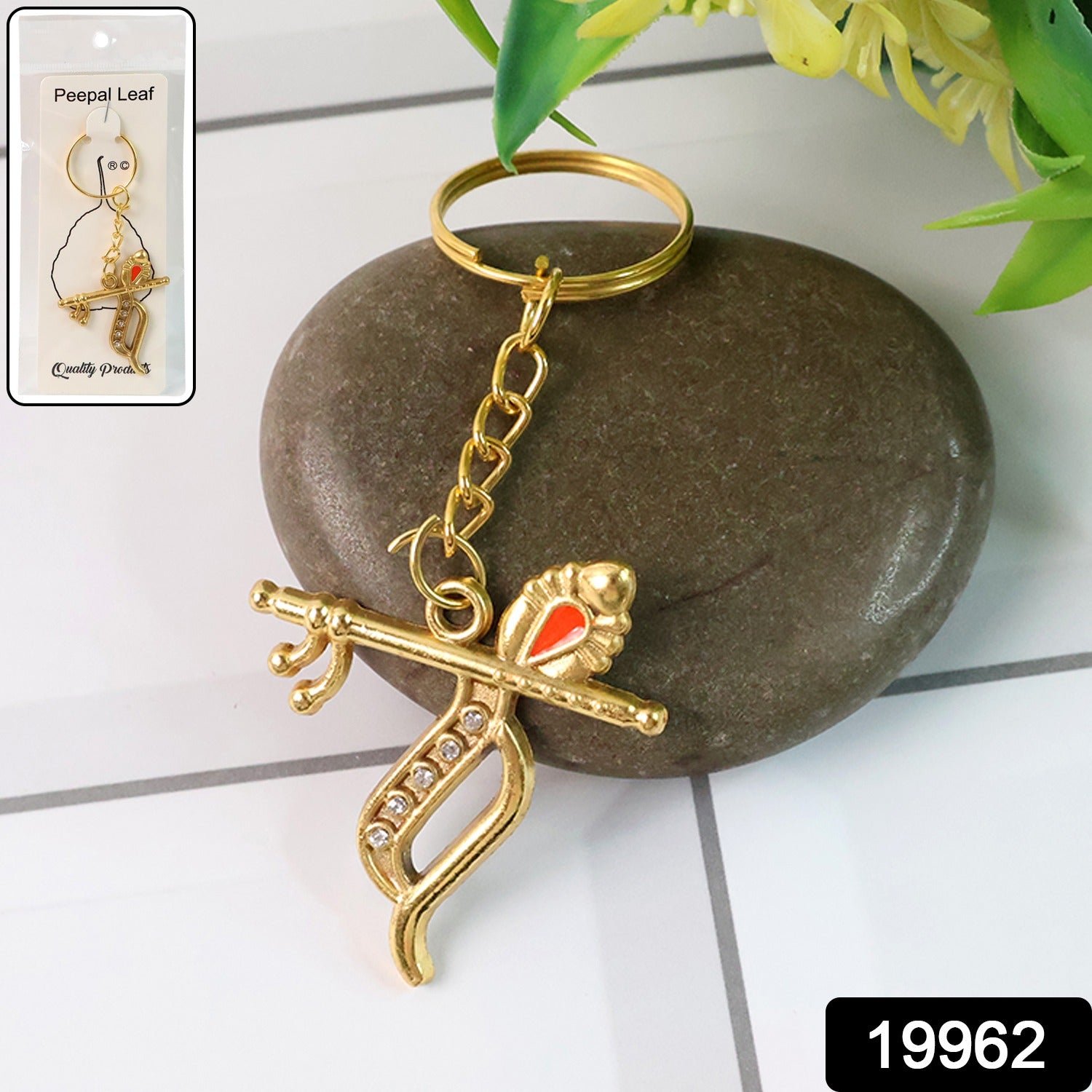 flute and peacock feather krishna design keychain (1 pc)