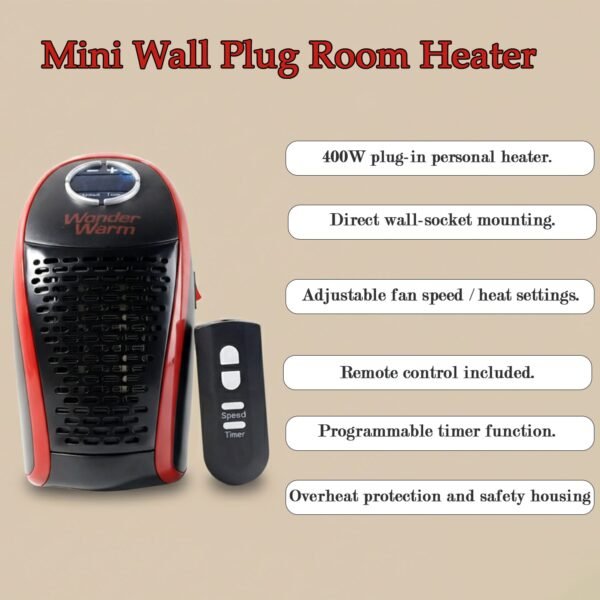 wonder warm 400w wall plug room heater with remote control (1 pc)