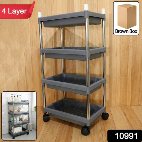 4 layer rolling storage cart with wheels set