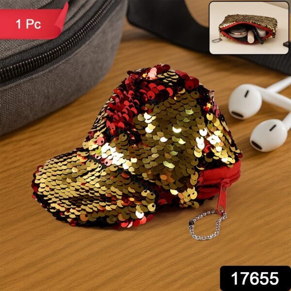 stylish sequin mini cap shaped coin purse (1 pc)