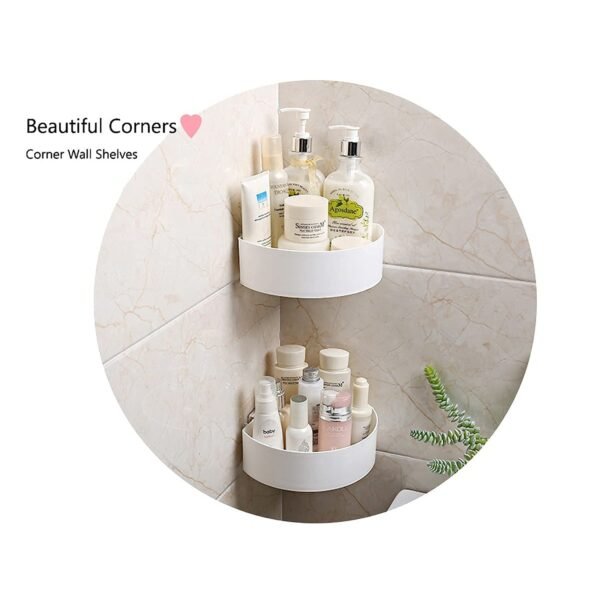 corner shelf bathroom kitchen rack self adhesive wall mount storage basket