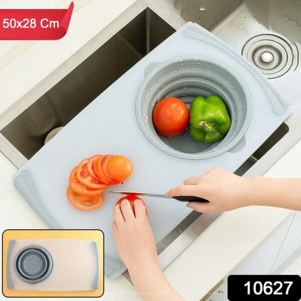 2 in 1 over sink cutting board with built in collapsible strainer (50 x 28 cm)