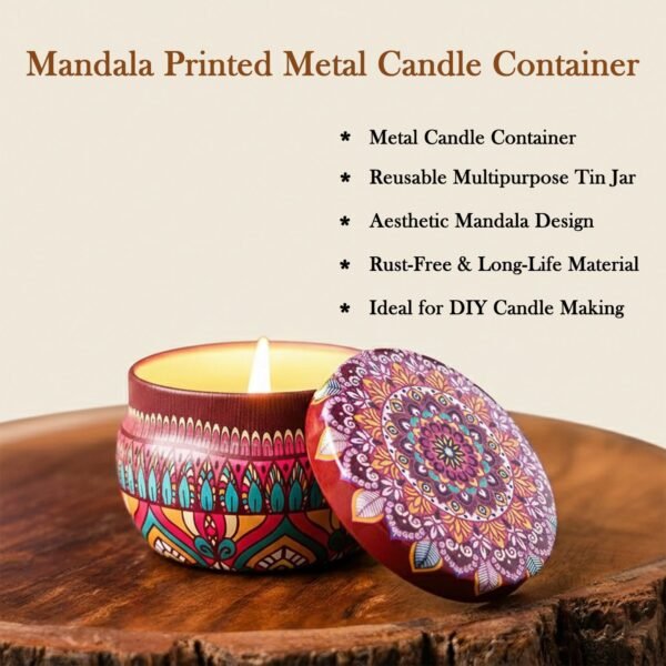 premium decorative mandala printed metal candle container (4 pc)