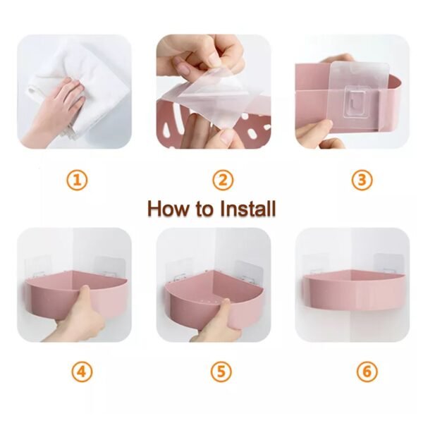 corner shelf bathroom kitchen rack self adhesive wall mount storage basket