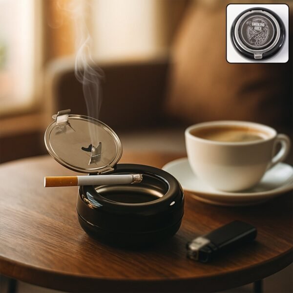 round smokeless ashtray with lid (1 pc)