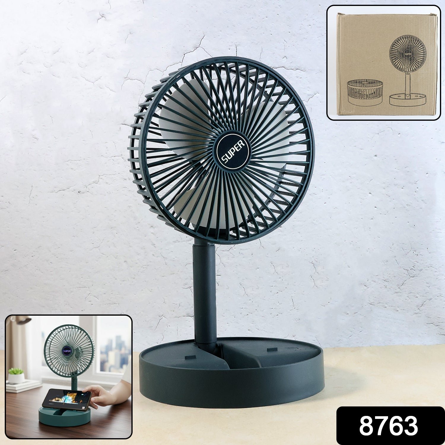 rechargeable desktop table fan mobile phone holder (1 pc) rechargeable desktop table fan mobile phone holder (1 pc)