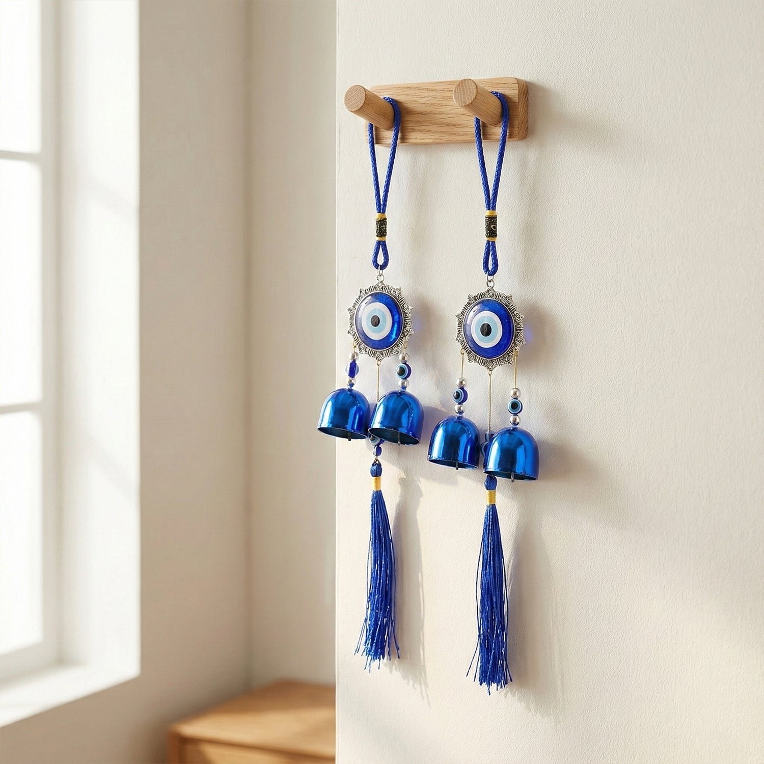 decorative evil eye hanging wind chime set (2 pc set)