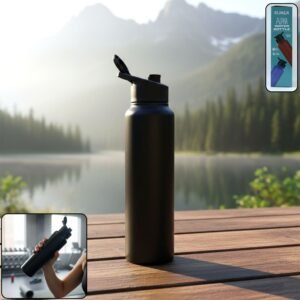 stainless steel 1000ml flip top reusable sports water bottle – 1 pc
