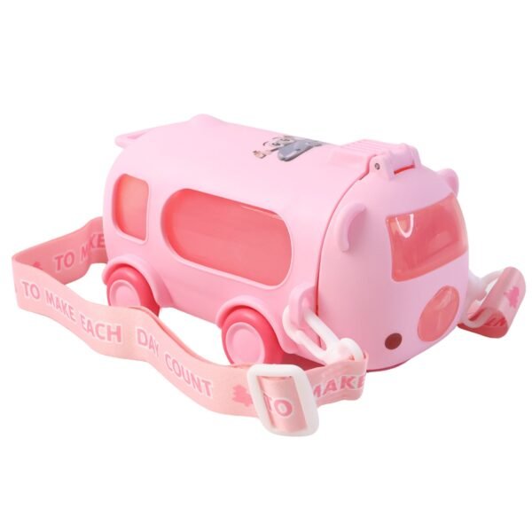 bus shaped kids water bottle with strap â€“ 500ml cute cartoon design with sticker