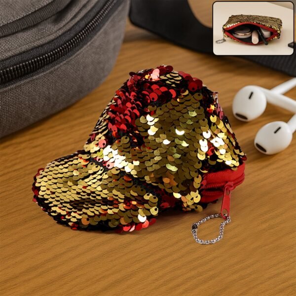 stylish sequin mini cap shaped coin purse (1 pc)