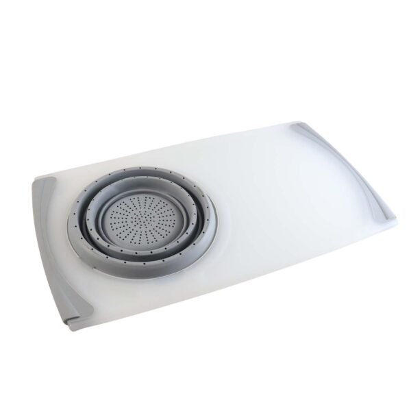 2 in 1 over sink cutting board with built in collapsible strainer (50 x 28 cm)