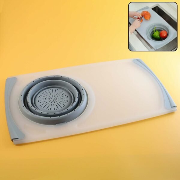 2 in 1 over sink cutting board with built in collapsible strainer (50 x 28 cm)