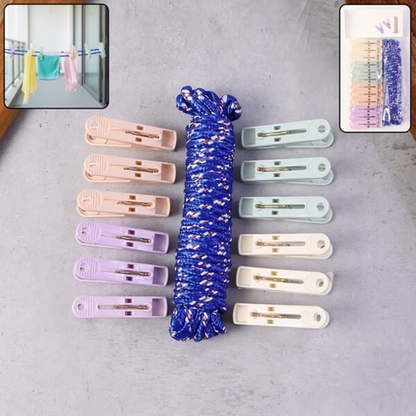 clothesline rope 12 clips â€“ 5 meter approx heavy duty laundry drying rope with clip