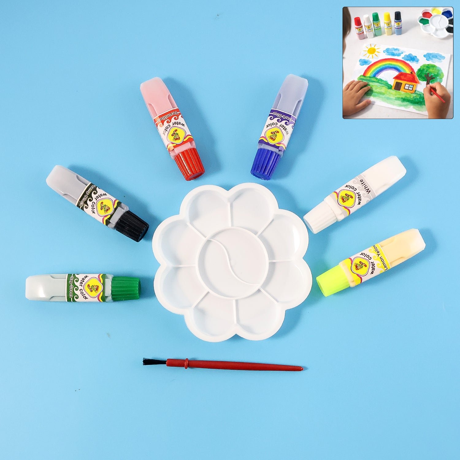 kids water colour painting set with brush & mixing palette (1 set)