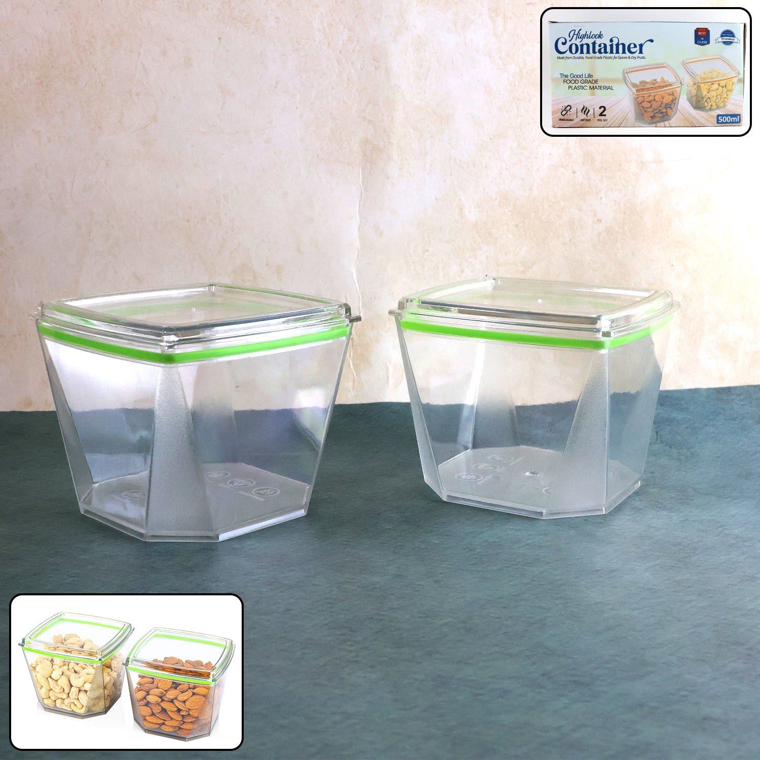 food storage container set with leak proof lid (500 ml / 2 pc)
