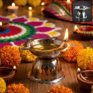 stainless steel sunflower design diya stand (small size / 1 pc)