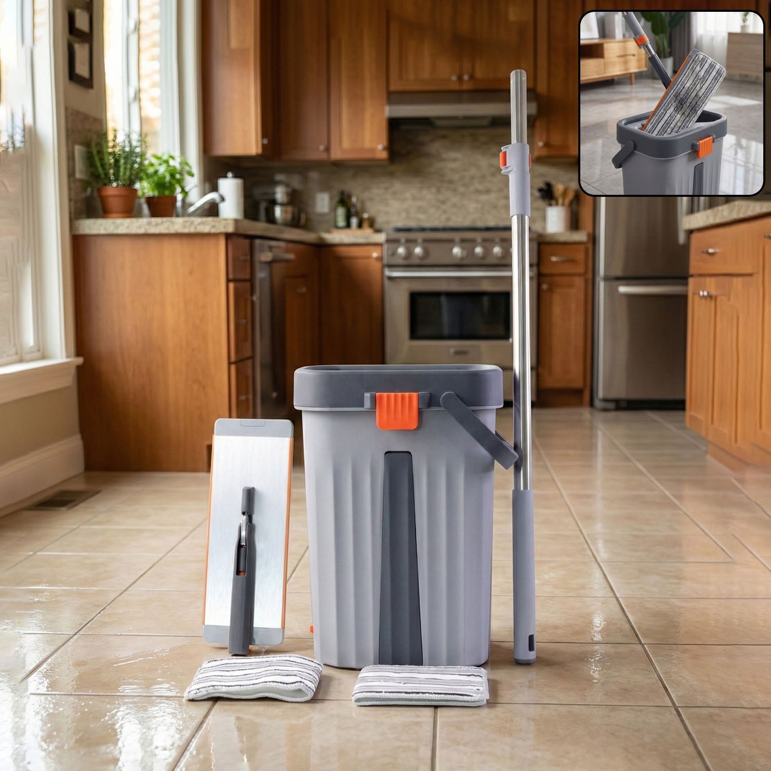 small size multipurpose flat mop cleaning bucket set