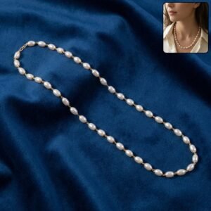 elegant pearl beaded necklace with gold tone link detailing (1 pc)