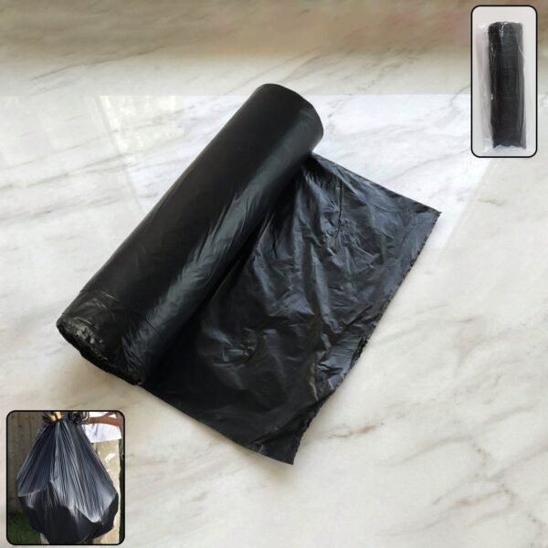 heavy duty black garbage bag roll for home & commercial waste disposal (1 roll)