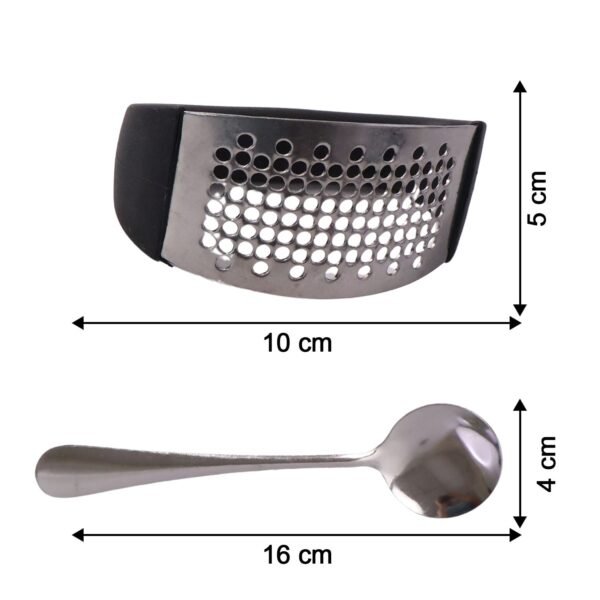 heavy duty garlic press tool with spoon set (2 pc set)