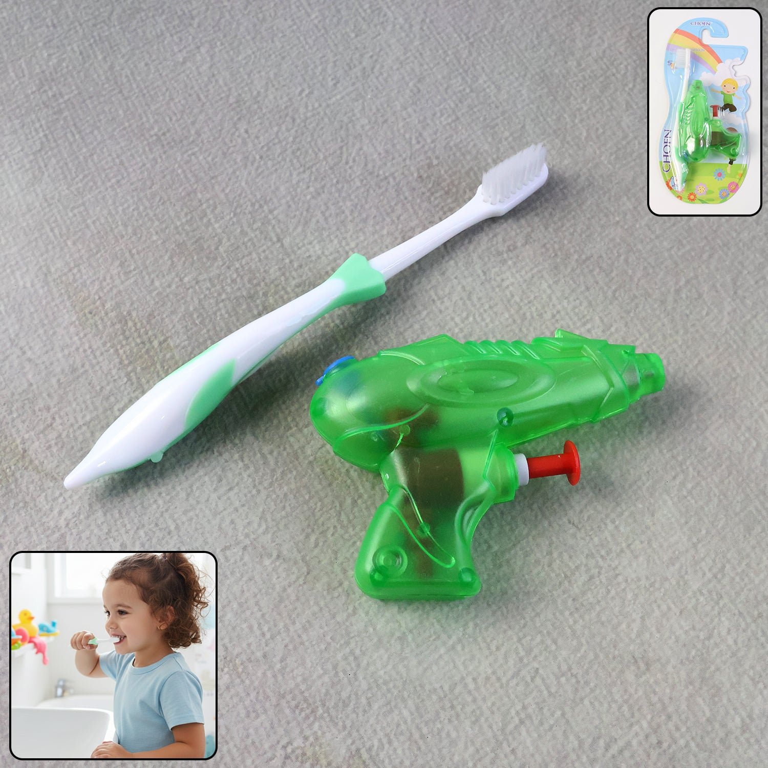 kids toothbrush and water gun toy set