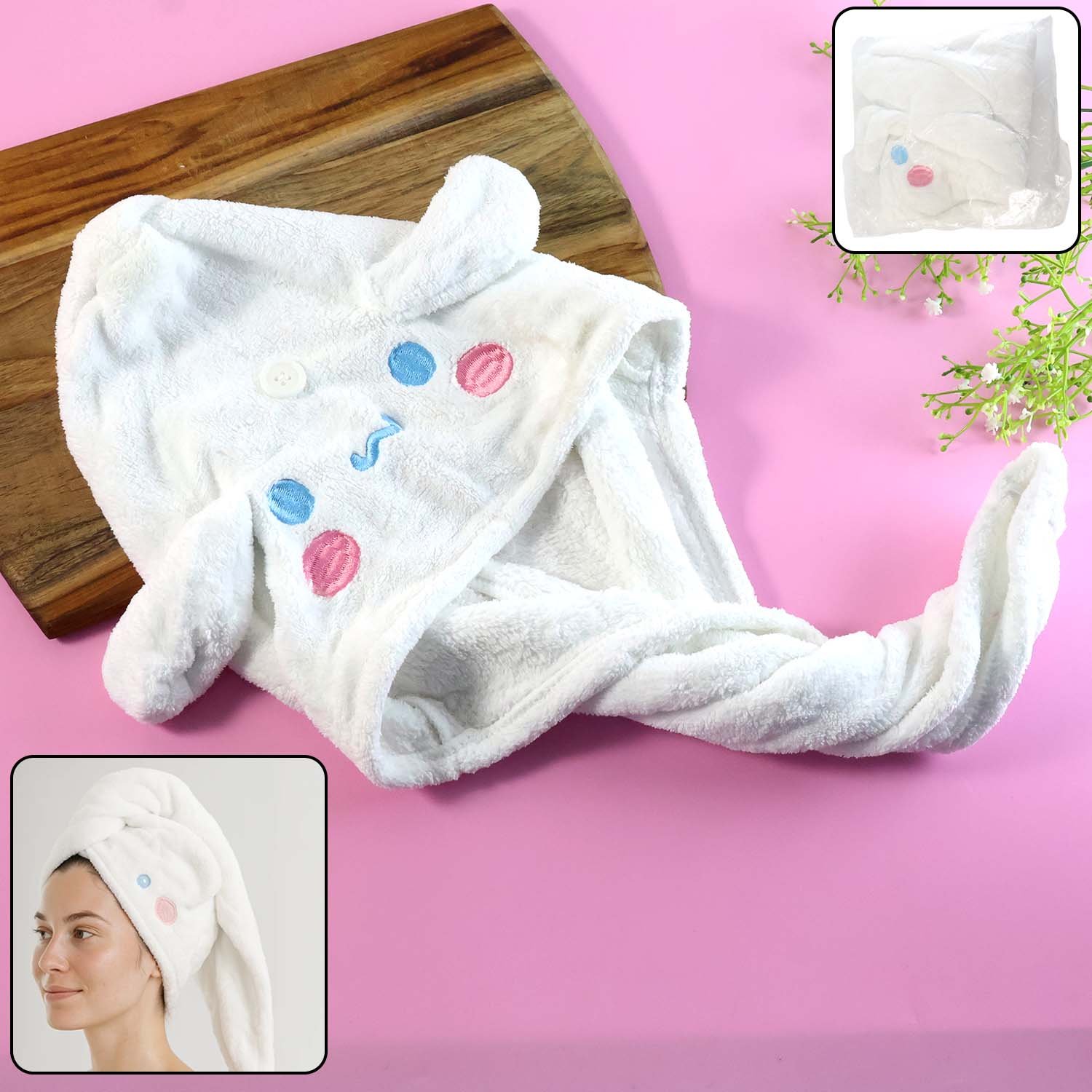 cute cartoon hooded hair drying towel cap (1 pc)