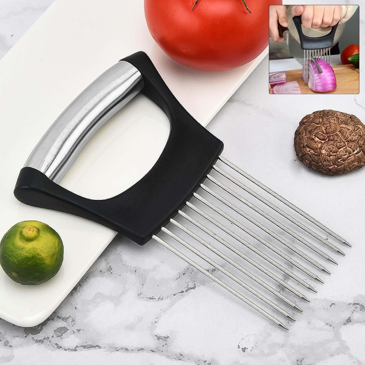 stainless steel onion cutter & vegetable slicer holder tool (1 pc)