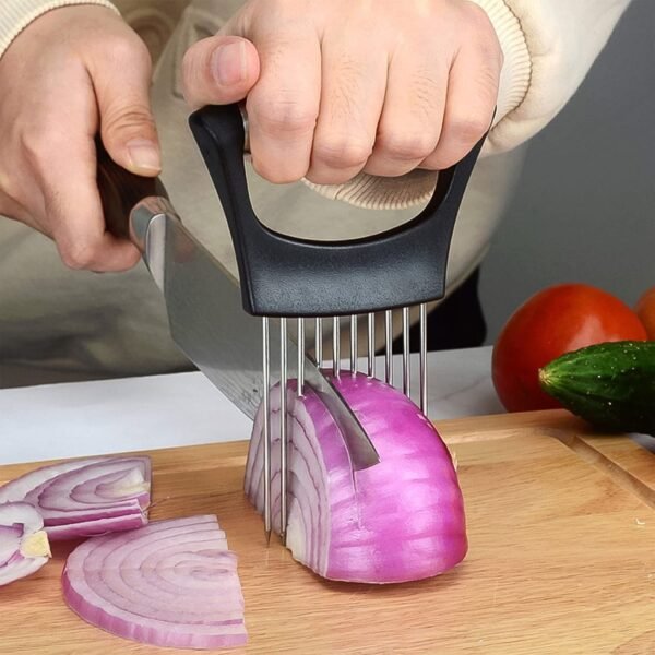 stainless steel onion cutter & vegetable slicer holder tool (1 pc)