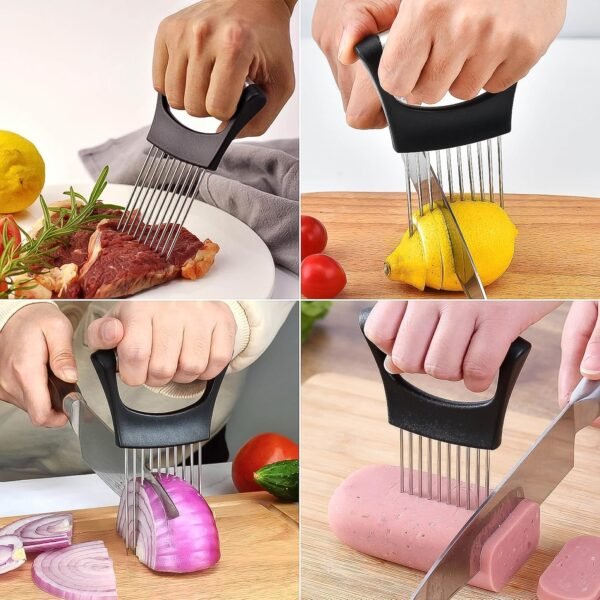 stainless steel onion cutter & vegetable slicer holder tool (1 pc)