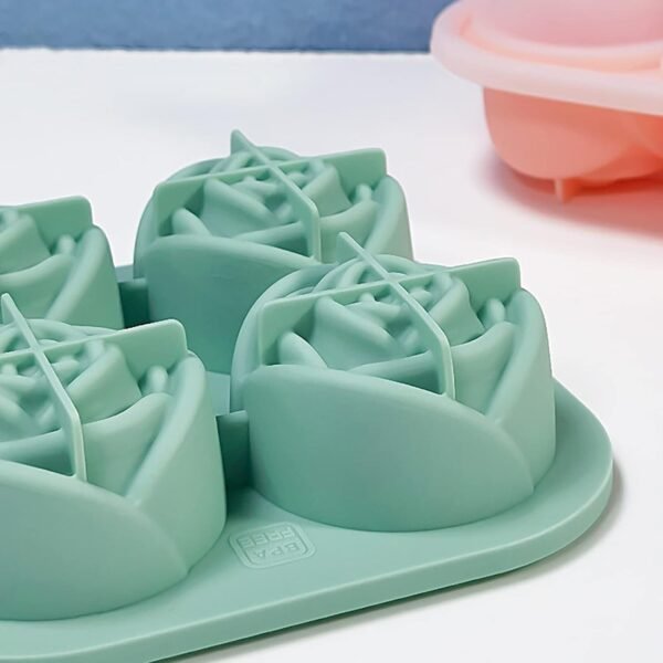 4 grid rose shape ice cube tray mold with lid