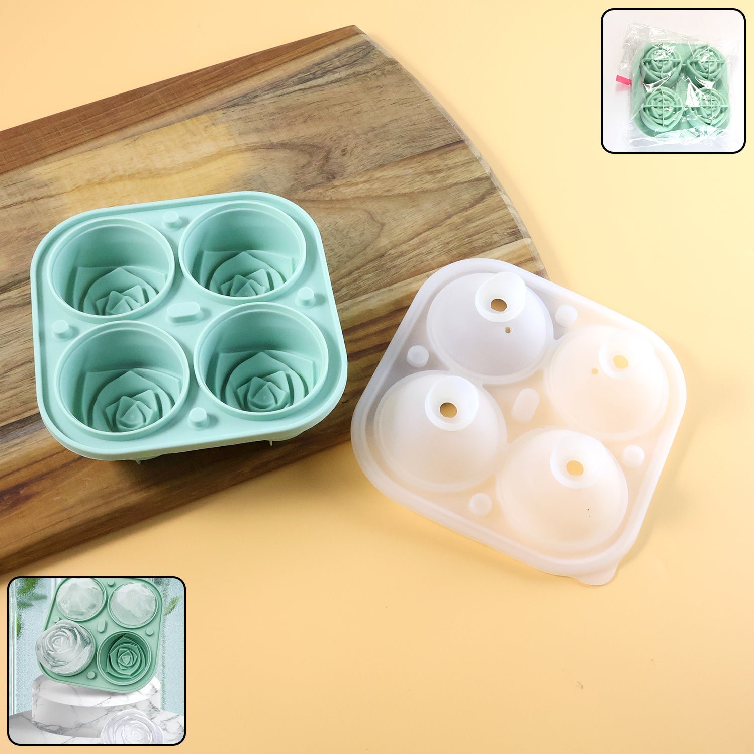 4 grid rose shape ice cube tray mold with lid