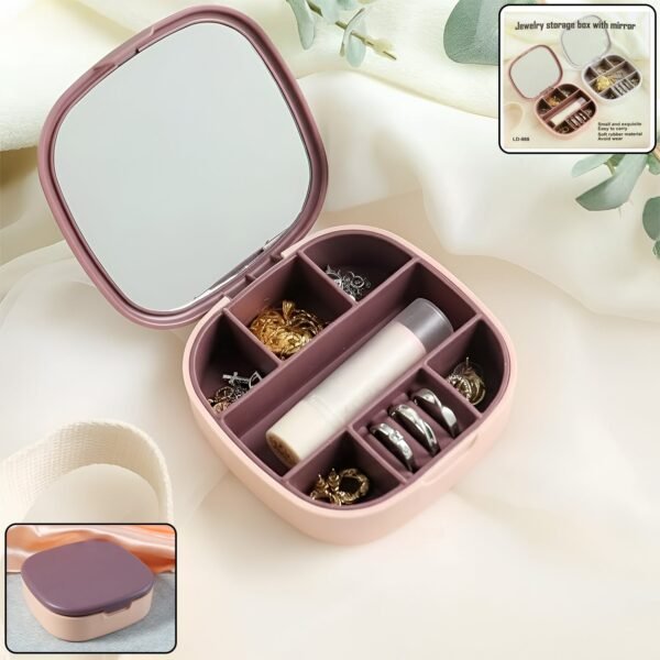 plastic jewelry storage box with built in mirror & multi section (1 pc)