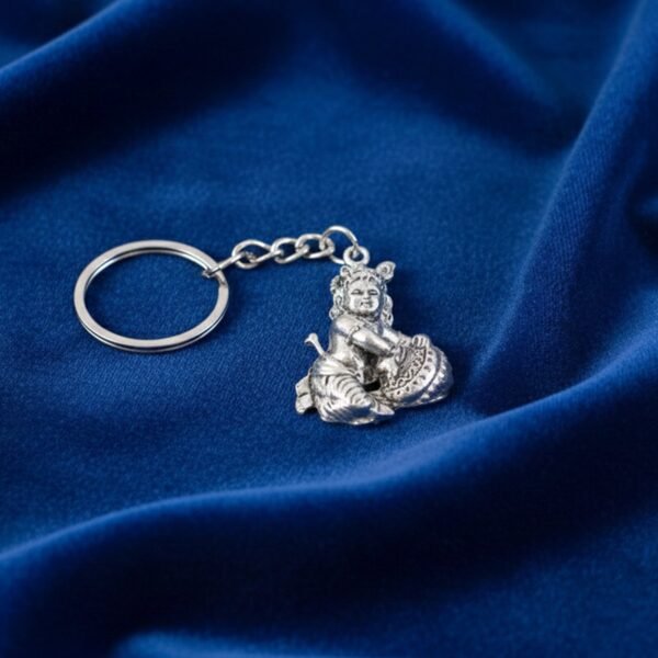 premium silver finish metal bal krishna eating makhan keychain (1 pc)