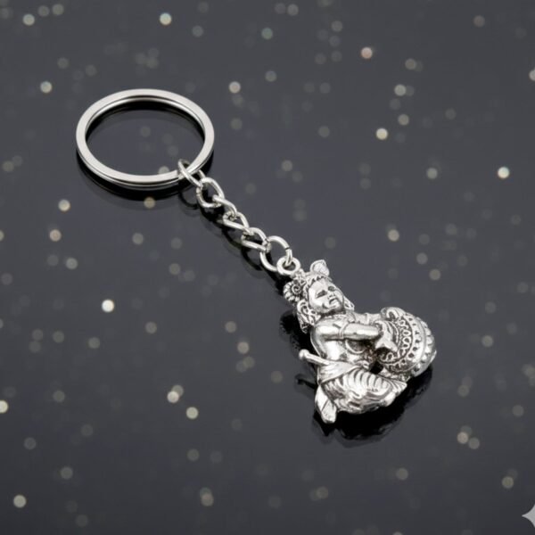 premium silver finish metal bal krishna eating makhan keychain (1 pc)