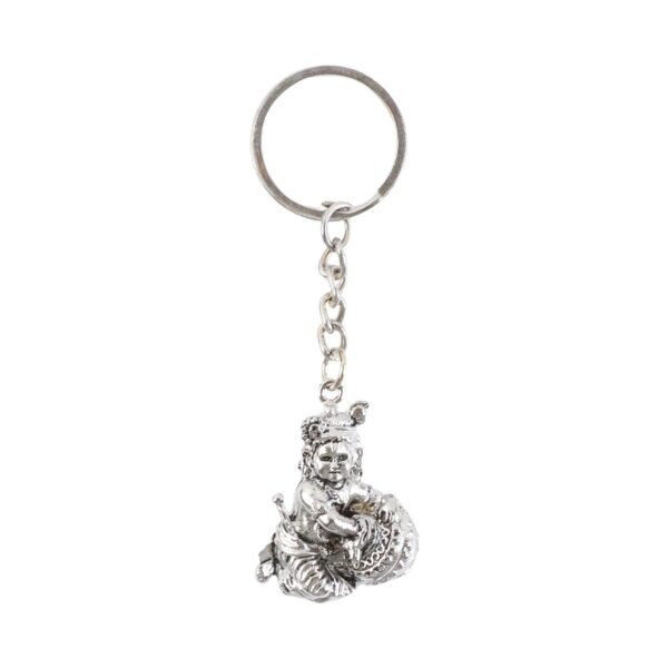 premium silver finish metal bal krishna eating makhan keychain (1 pc)